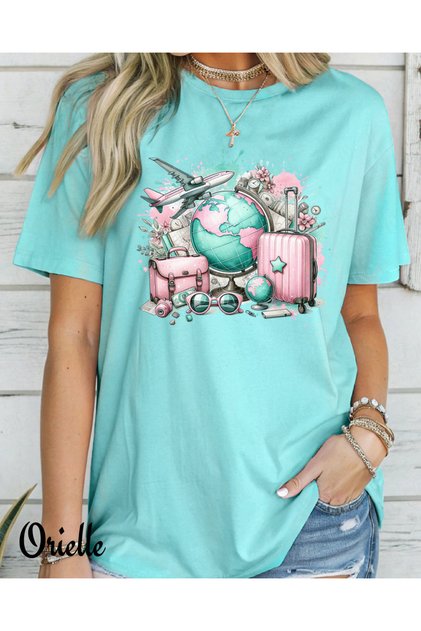 Tricou cu croială lejeră, de călătorie, stil feminin