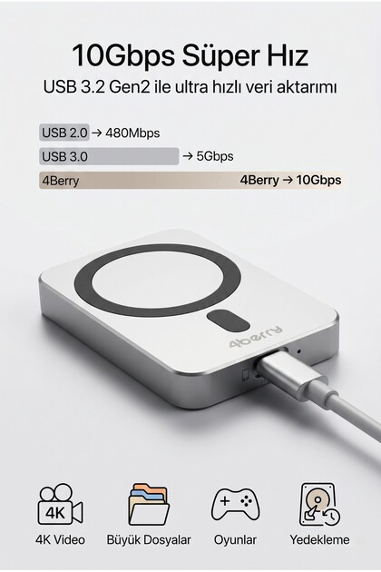 4 Berry Manyetik M.2 NVMe Telefon SSD Kutusu 10Gbps USB-C Telefon