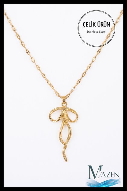Bow Model Sequin Chain Steel Necklace | Gold Color | Women's Necklace Accessory
