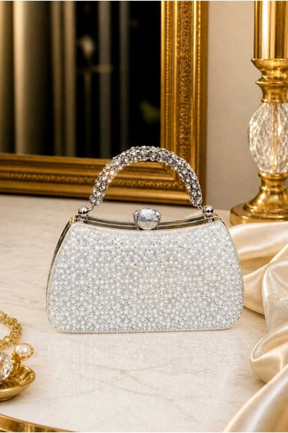 Women's Bridal Pearl Elderly Evening Dress Bag Stylish Design Floral Rose Zircon Stone Hand/Arm Evening Dress Bag