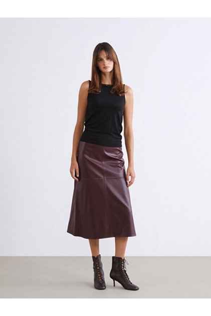A-Line Leather-Look Skirt with Zipper at the Waist