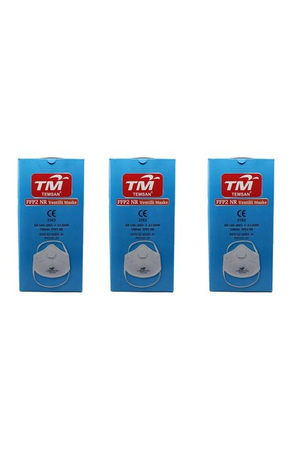 TM Temsan Beyaz Ventilli FFP2 NR Toz İş Güvenlik Sanayi Boya Konik Maske - 20 Adetlik 3 Paket