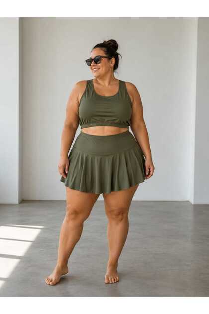 Etekli crop şortlu bikini