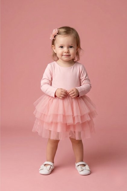 Baby Girl Ballerina Dress with Powder Tutu Skirt - Miranda