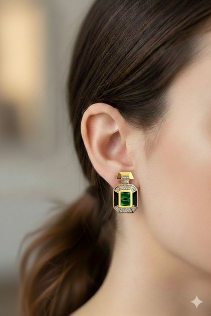 Emerald Noble Zircon Stone Gold Women's Earrings - Non-Tarnishable Series
