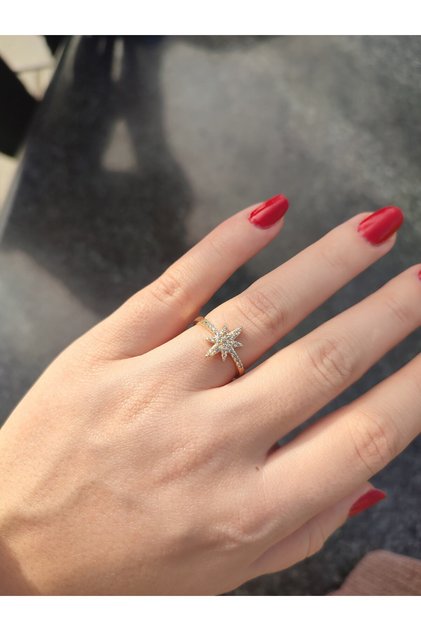 Women's Gold Zircon Stone Pole Star Model Ring