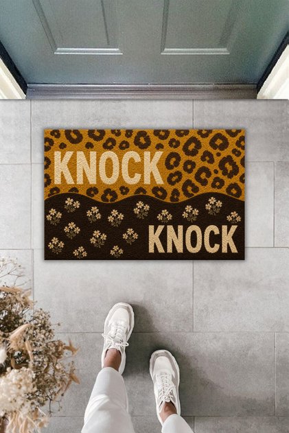 Knock Leopard Patterned Modern Door Mat – Digital Printed Non-Slip Base Mat 70X45 cm