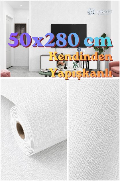 Beyaz Dokulu Kendinden Yapışkanlı Silinebilir Dekoratif Duvar Kaplama Paneli 50x280 cm (1,4 m²) 1 Adet