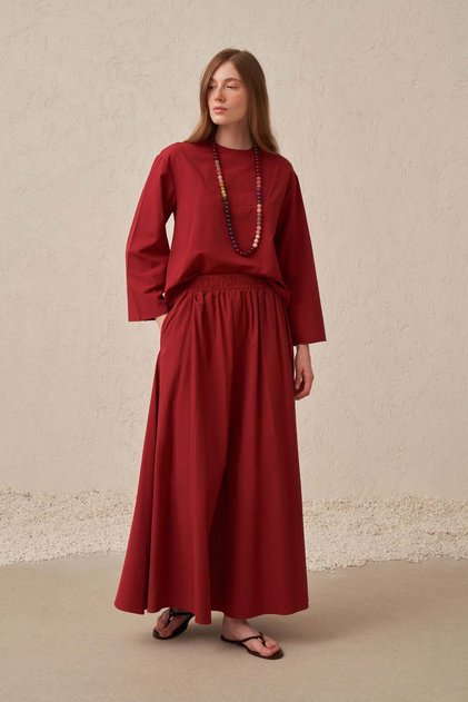 Bordo-Poplin Etek