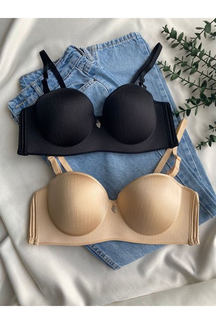 Women's Black and Tan Premium Quality Supported C Cup Soft Gathering Bra (Boxed)