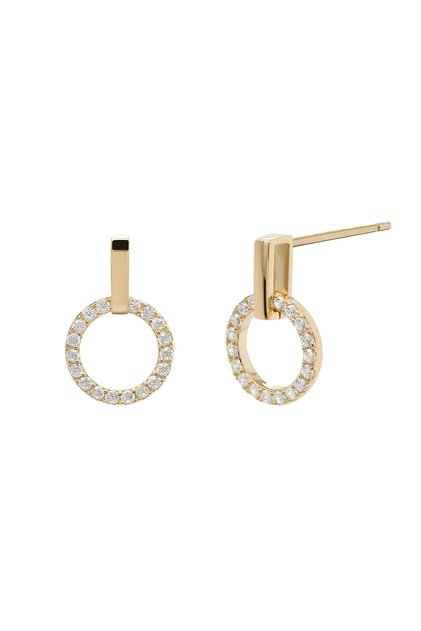 Cercei Argint Shiny Circle Piece Argint placat cu aur galben / Zircon / Alb