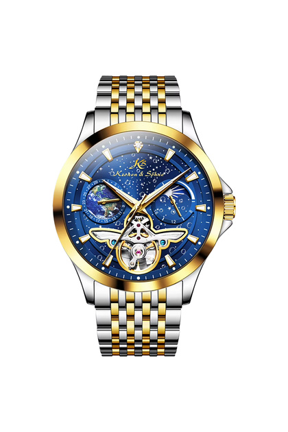 Ks7009 Day Night Tourbillon Mechanical Automatic Men's Gold Wristwatch