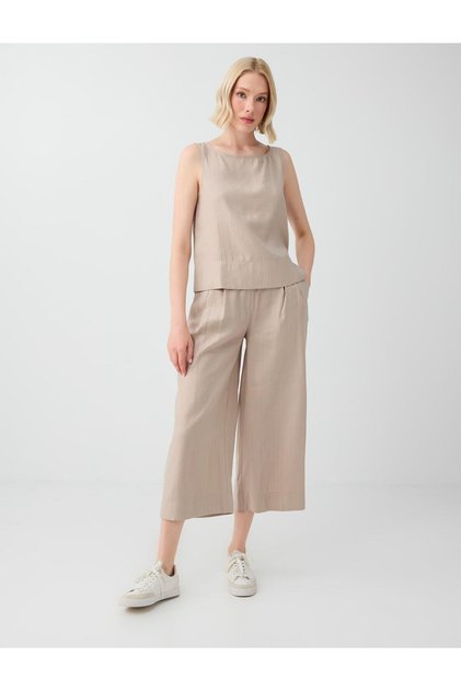 Mink Relaxed Fit Wide Leg Striped Modal Woven Trousers
