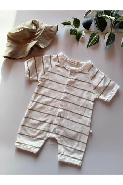 100% Cotton Striped Baby Boy Summer Rompers with Hat - Set of 2