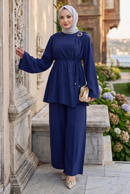 Shoulder Buckle Detailed Modal Suit Navy Blue Hm2919
