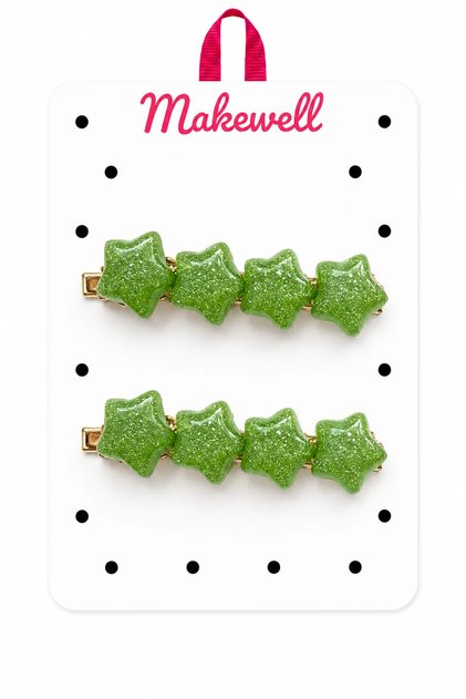 Colorful Star Figured Snap Clip Set – Glittery Girls' Hair Clips, 2-Piece Set