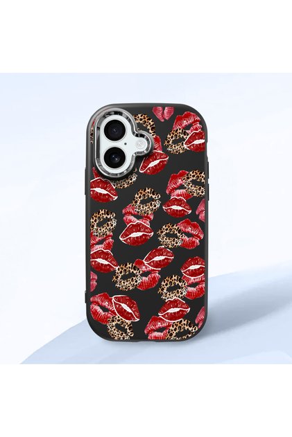 iPhone 16 Compatible Case with Camera Protector Black Silicone Couple Phone Case with Kiss Pattern