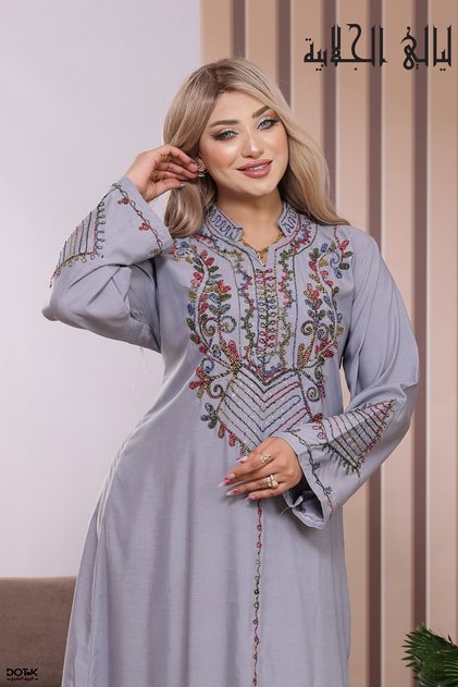 Luxe Linen Jalabiya Mandarin Collar — Floral and Double Chevron Pattern — Plus Sizes — Jalabiya Nights — a Look That Repeats — 5 Colors