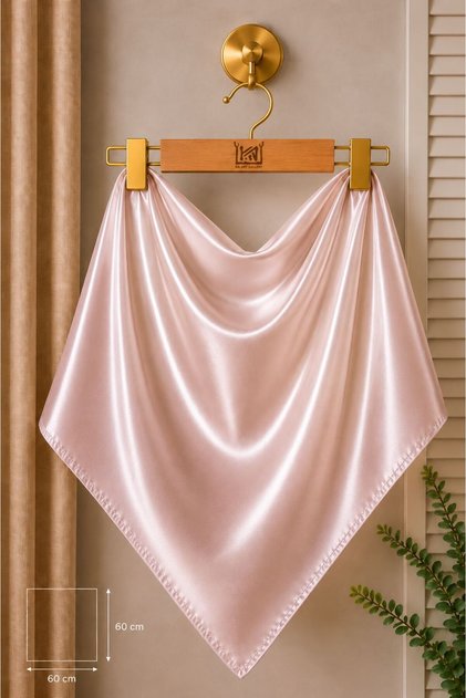 Likralı Saten Fular.Kadın Fular. Sade Fular. Fular. Kadın Bandana. Kadın saç bandı. 60x60 cm. Pudra Pembe