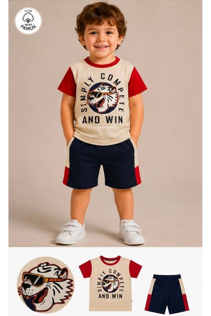 Boy's 100% Cotton Tiger Printed Shorts T-Shirt Summer 2-Piece Set 1-4 Years