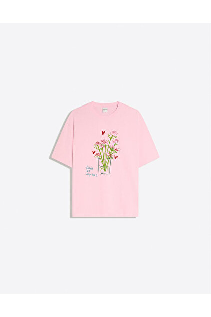 Love Of My Life Baskılı Bisiklet Yaka Oversize Trend Kadın T-shirt