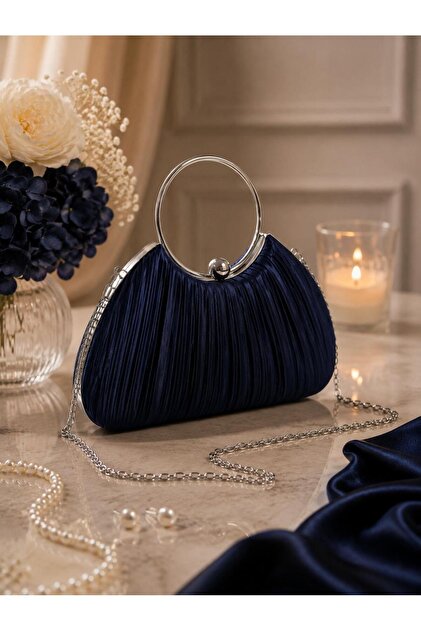 dress blue season navy AIBBYDAR Women's Evening Clutch Bag, Navy Blue Fashionable Solid Glitter Ladies Handbag, Suitable For Evening Dress, Detachable Metal Shoulder Strap, For Wedding, Dance, Gathering, Party , Blue