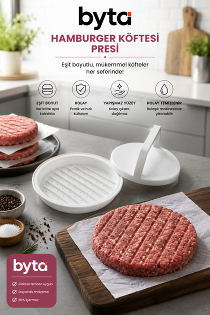 Hamburger Köftesi Presi – Pratik Köfte Şekillendirici Kalıp, Burger Köfte Yapma Aparatı