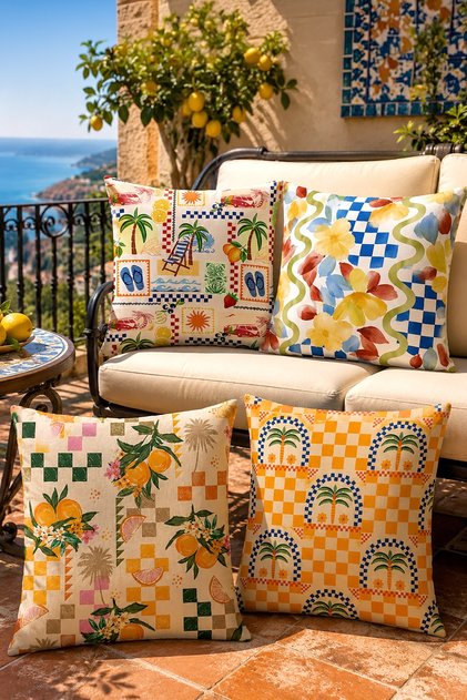 Orange Flowers Patterned 4-Piece Throw Pillow Cover Set