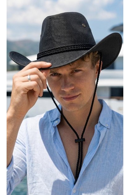 Men's Straw Cowboy Hat with Twisted Cord Ribbon