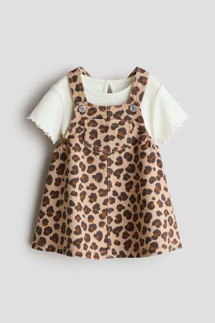2-piece dungaree dress and top set