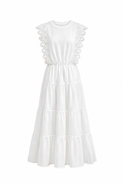 Embroidered Lace T-Shirt Detailed Dress Ecru