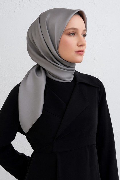 Gri Düz Renk Sura İpek Eşarp 10D02 - 25