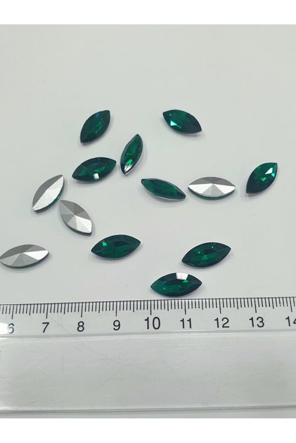Gluing Stone - {Curved Back} Green Shuttlecock 7X15Mm (100 Ad)