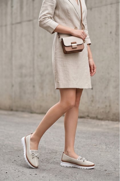 Stepsoft Comfort - Women's Orthopedic Sole Laser Cut Genuine Leather Look Casual Ballerinas - Laofer