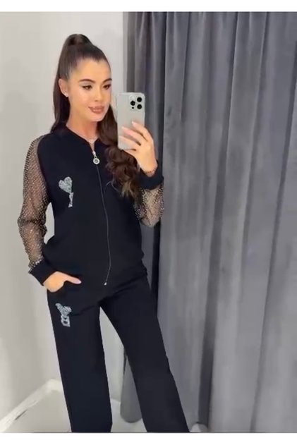 Kolları Taş ve Tül Detaylı Takım