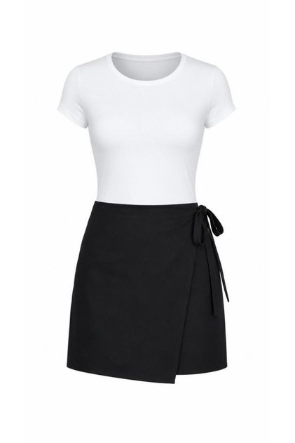 Women's Black High Waist Zippered Asymmetrical Cotton Skirt with Tie Detail
