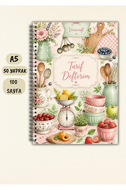 Yemek Tarif Defteri, 50 Yaprak /100 Sayfa, A5 / Tel Spiral TRF0003