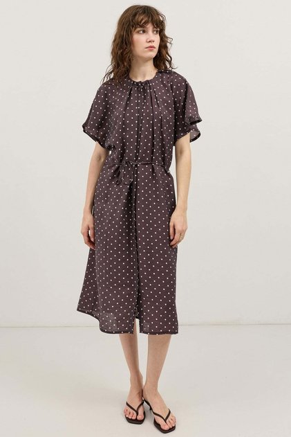 Coffee Polka Dot Midi Dress