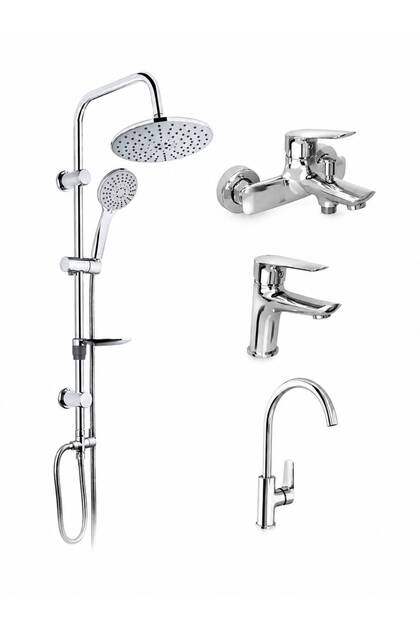 Tandem Bathroom Sink Kitchen Faucet and Tema 53230 Rain Tondo Tepe Shower Set Chrome Set