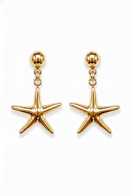 Yellow Color Starfish Dangle Women's Brass Earrings