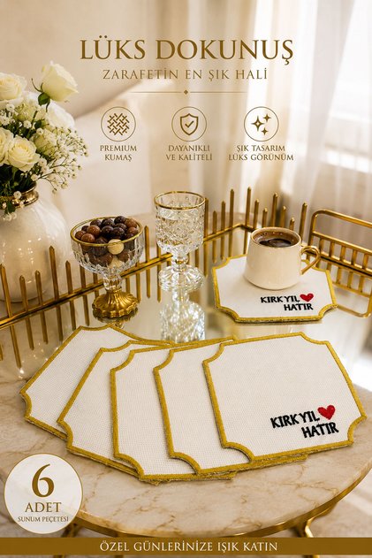6-Piece Forty Years of Memory Gold Embossed Coffee Side Presentation and Cocktail Napkin Set