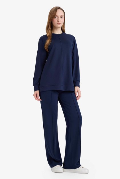 Elastic Waist Navy Blue Women's Sweatpants F5118Ax/Nv31
