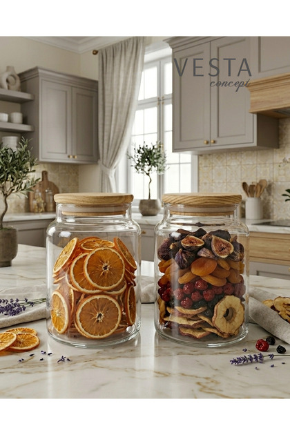 Air-Tight Natural Bamboo Lid Glass Jar - Double Multi-Purpose Jar Set - 920 ml