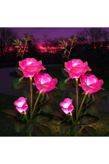 Set 2 Lămpi Solare Decorative Tip Trandafiri Roz – Iluminare LED, Design Elegant și Funcționare Automată