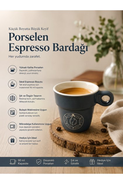 Espresso Fincanı Bardağı Porselen 90ml