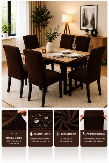 HomeRoy Set 6 Huse Scaune Universale Supra - Elastice Set 6 bucăți