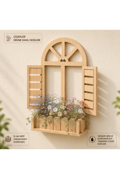 Dekor Ahşap Panjur Duvar Saksılık Çiçeklik 63x54cm