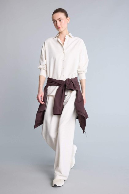 Wide Leg Wide Cut Linen Light Beige Trousers H0384Ax26Sm