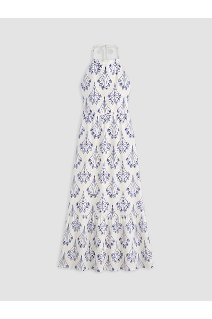 Rochie de in brodată cu guler tip cravată
