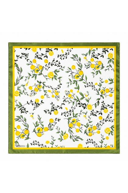 Limon Desenli Saten Fular 55x55 cm Kare Fular Bandana – Saç, Boyun ve Çanta Aksesuarı